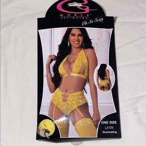 Yellow Lace Lingerie 3 piece Set